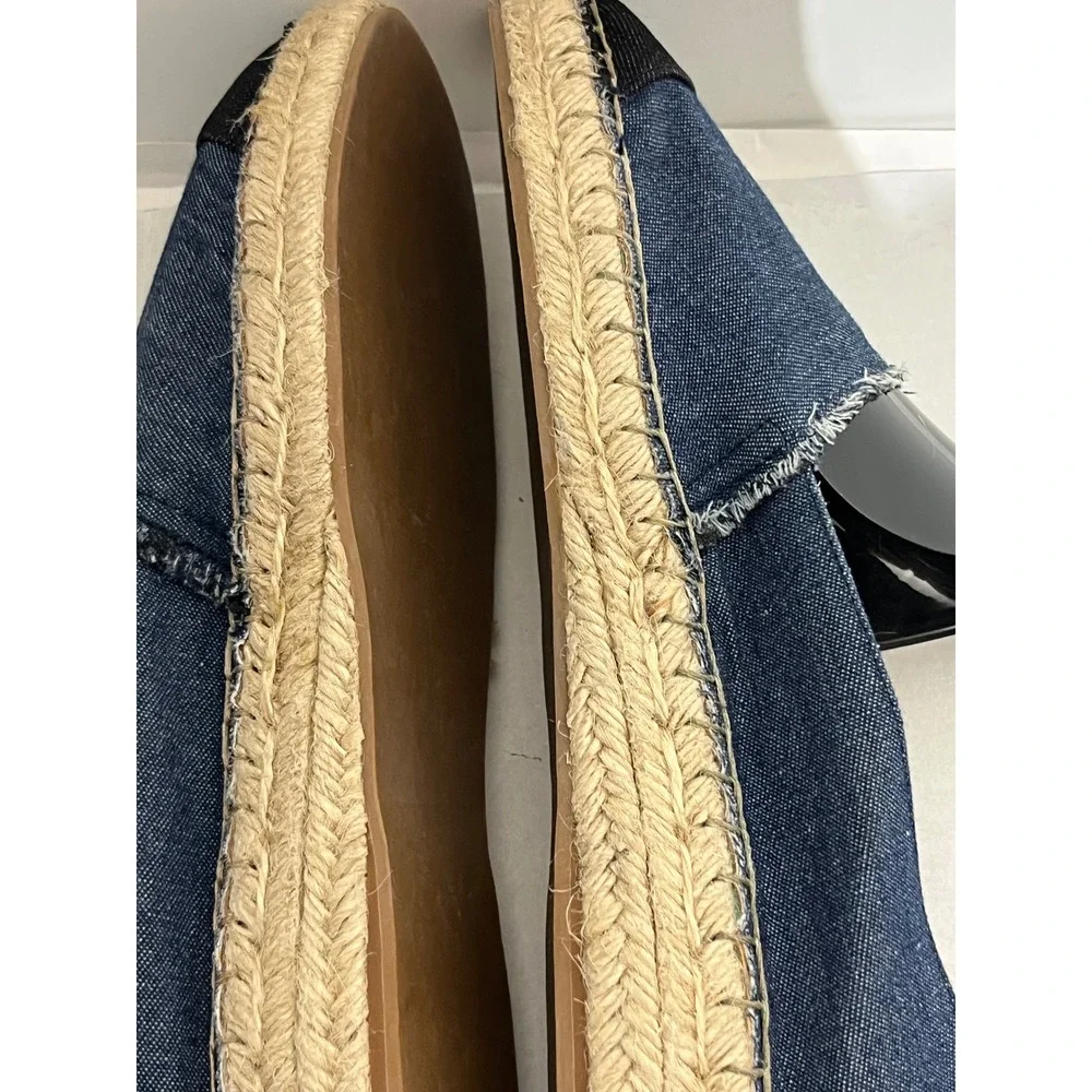 Soft Surroundings Denim Espadrille Flats Blue Cap Toe Jute Platform Slip On